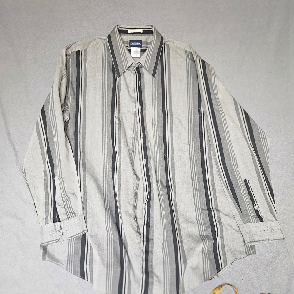 Puritan Mens 2XL Grey Black Striped Long Sleeve Button Down Shirt Casual